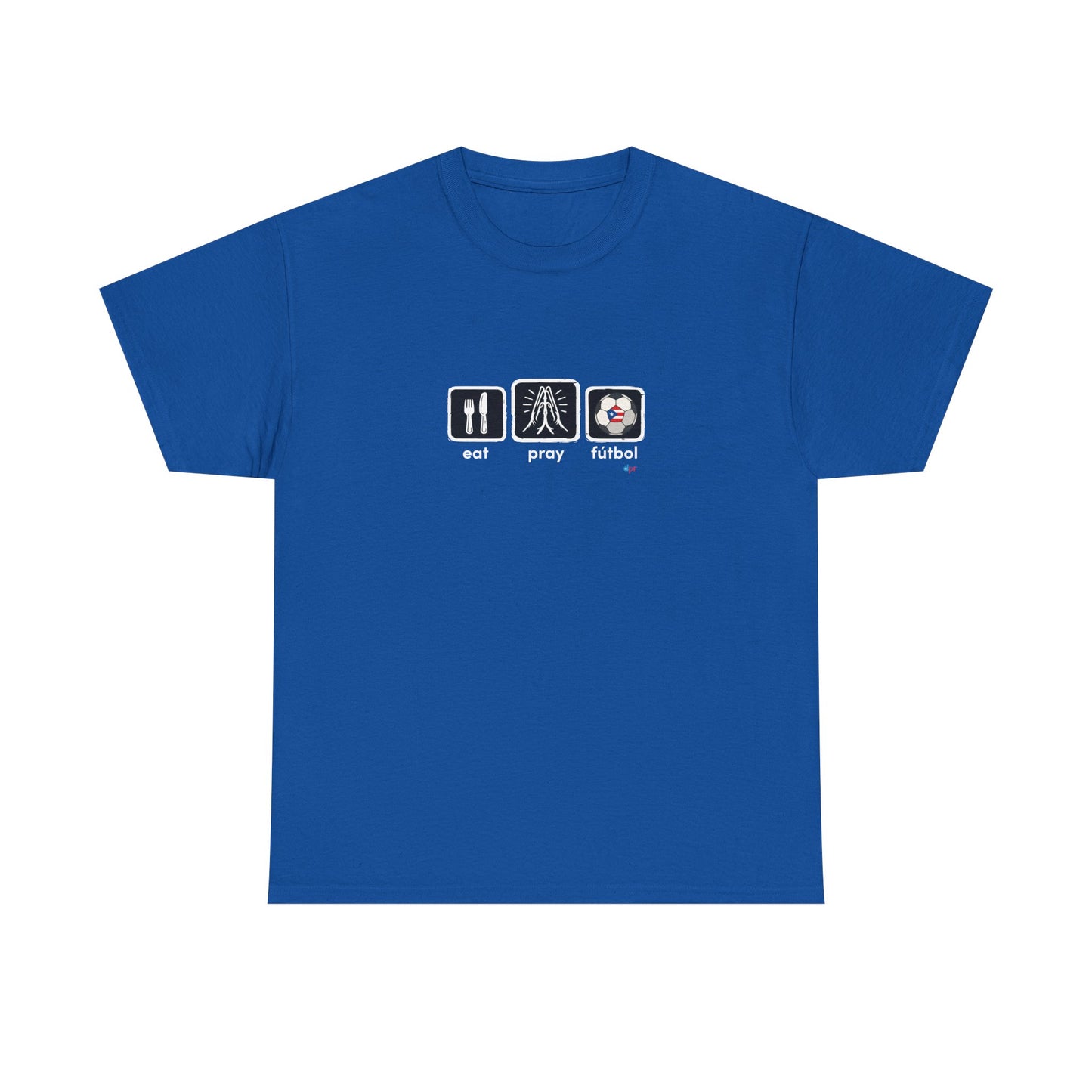 Eat Play Fútbol Graphic Tee | Puerto Rican Flag Soccer Shirt | Unisex Heavy Cotton T-Shirt