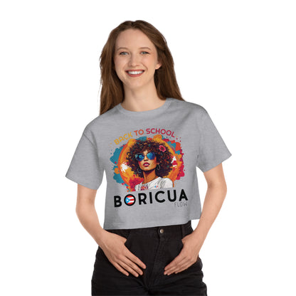 Back To School Boricua Girl Flow Black T Shirt Flowy Cropped Tee