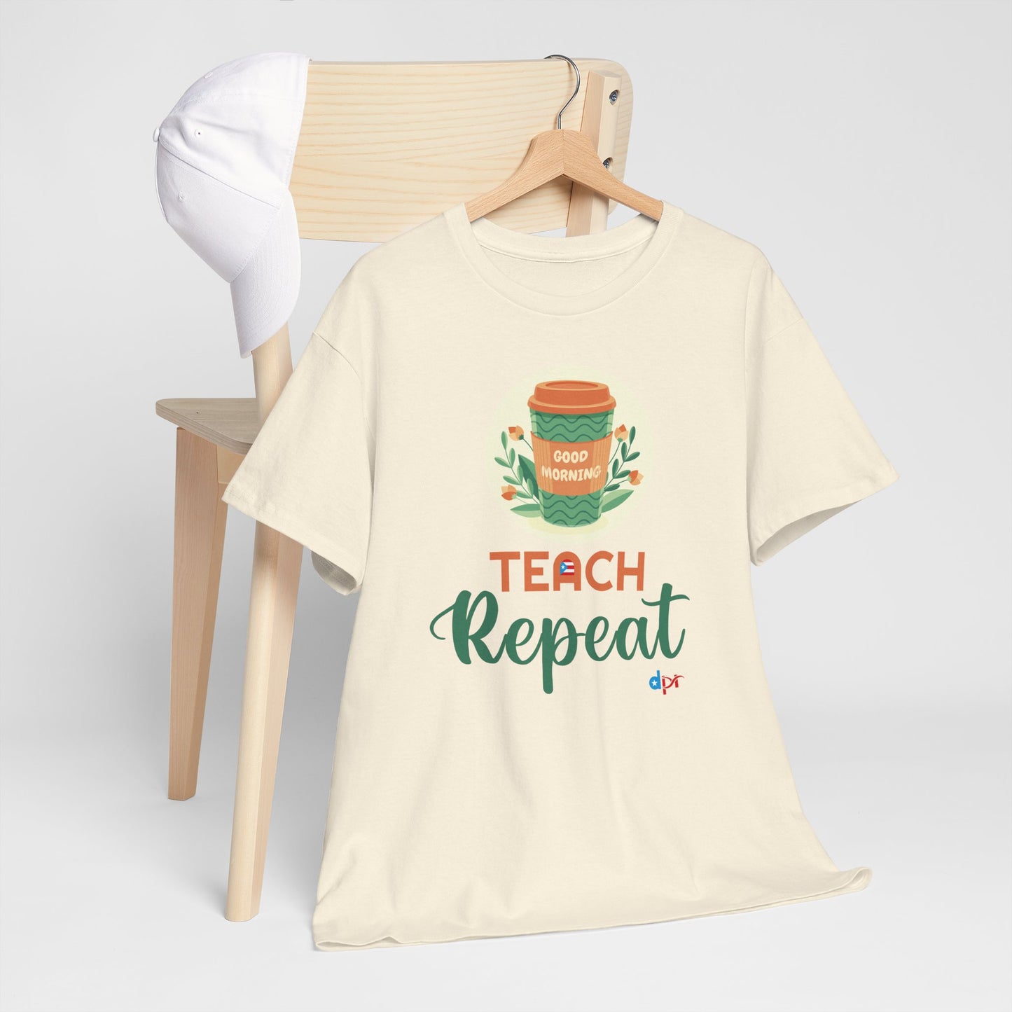 Coffee Teach Repeat - Back to School Boricua Teacher Heavy Cotton Tee