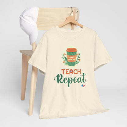 Coffee Teach Repeat - Back to School Boricua Teacher Heavy Cotton Tee