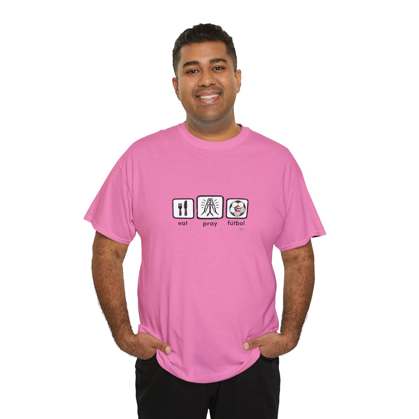 Eat Play Fútbol Graphic Tee | Puerto Rican Flag Soccer Shirt | Unisex Heavy Cotton T-Shirt