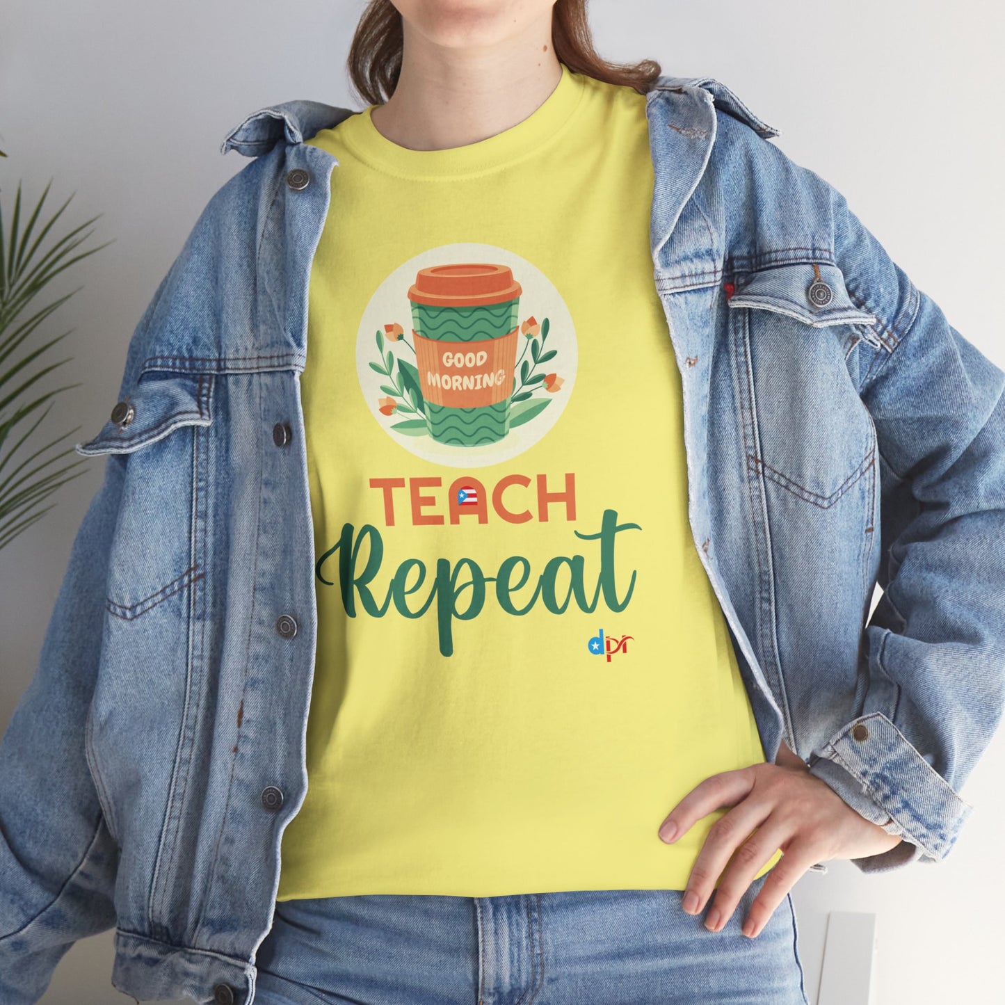 Coffee Teach Repeat - Back to School Boricua Teacher Heavy Cotton Tee