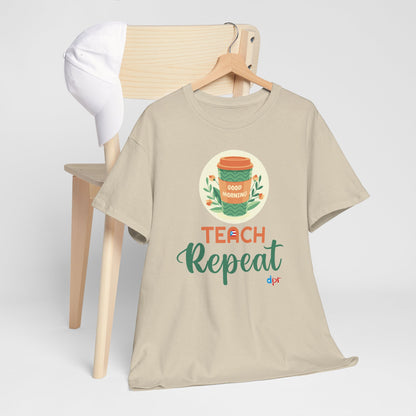 Coffee Teach Repeat - Back to School Boricua Teacher Heavy Cotton Tee