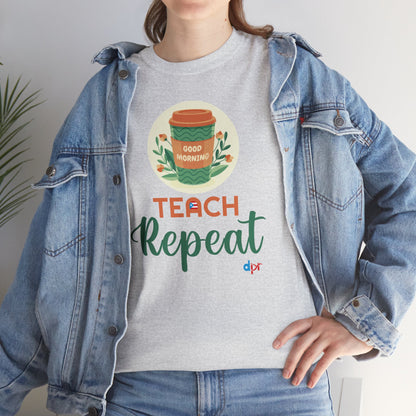 Coffee Teach Repeat - Back to School Boricua Teacher Heavy Cotton Tee