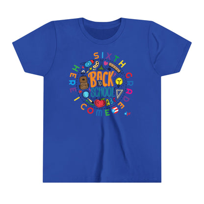 Sixth Grade Here I Come Back to Shool Boricua Youth Short Sleeve Tee