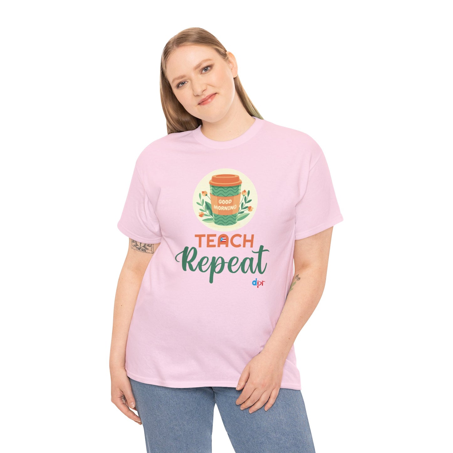 Coffee Teach Repeat - Back to School Boricua Teacher Heavy Cotton Tee