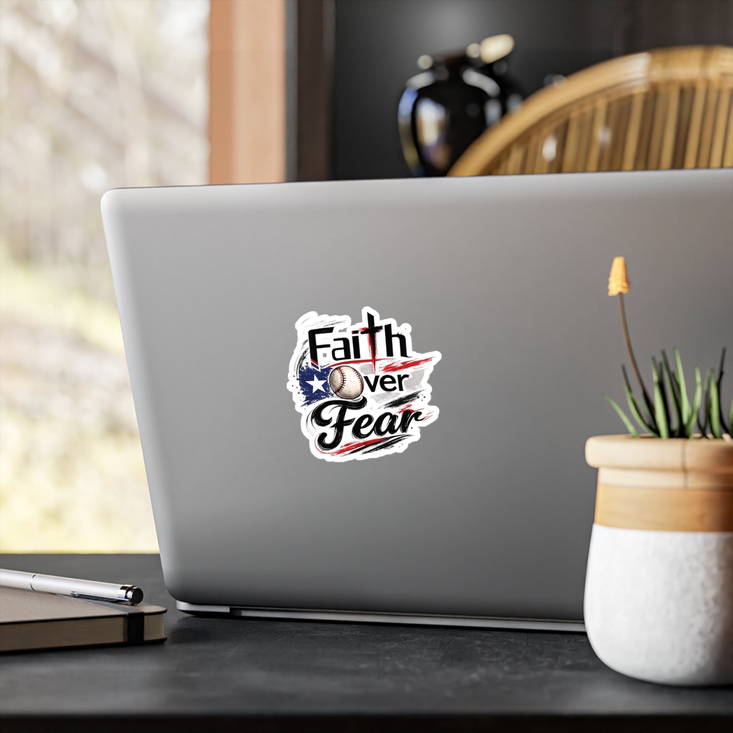 Faith Over Fear Christian Baseball Sticker | Puerto Rican Flag Waterproof Kiss-Cut Vinyl Decal