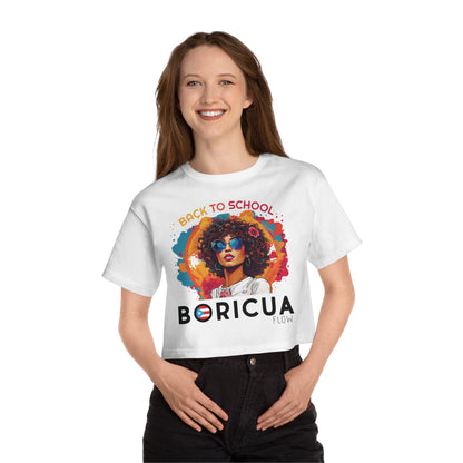 Back To School Boricua Girl Flow Black T Shirt Flowy Cropped Tee