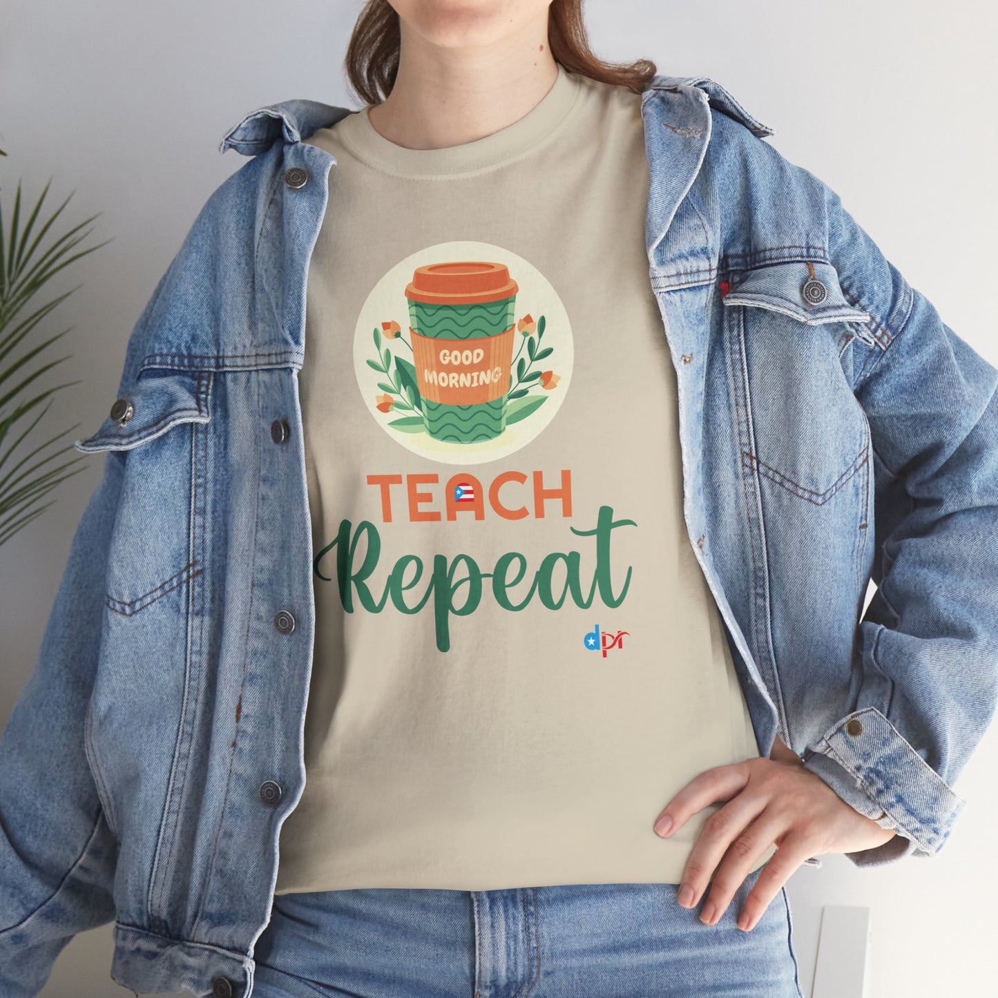 Coffee Teach Repeat - Back to School Boricua Teacher Heavy Cotton Tee