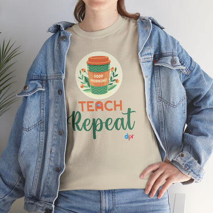 Coffee Teach Repeat - Back to School Boricua Teacher Heavy Cotton Tee