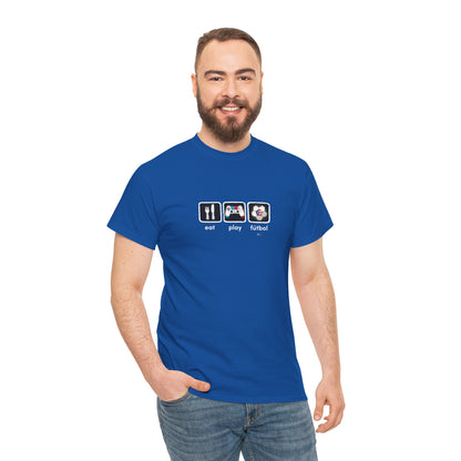 Eat Play Fútbol Graphic Tee | Puerto Rican Flag Soccer Shirt | Unisex Heavy Cotton T-Shirt