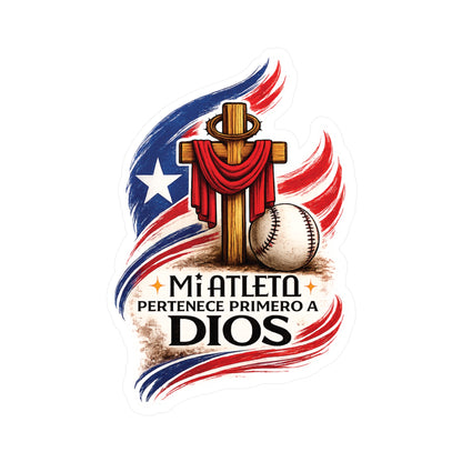 Mi Atleta Pertenece Primero a Jesús | Puerto Rico Faith Cross Baseball 2 Waterproof Kiss-Cut Vinyl Decal