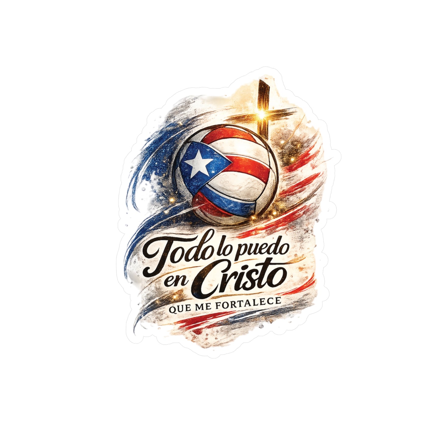 Todo lo puedo en Cristo Puerto Rican Flag VolleyBall Waterproof Kiss-Cut Vinyl Decal
