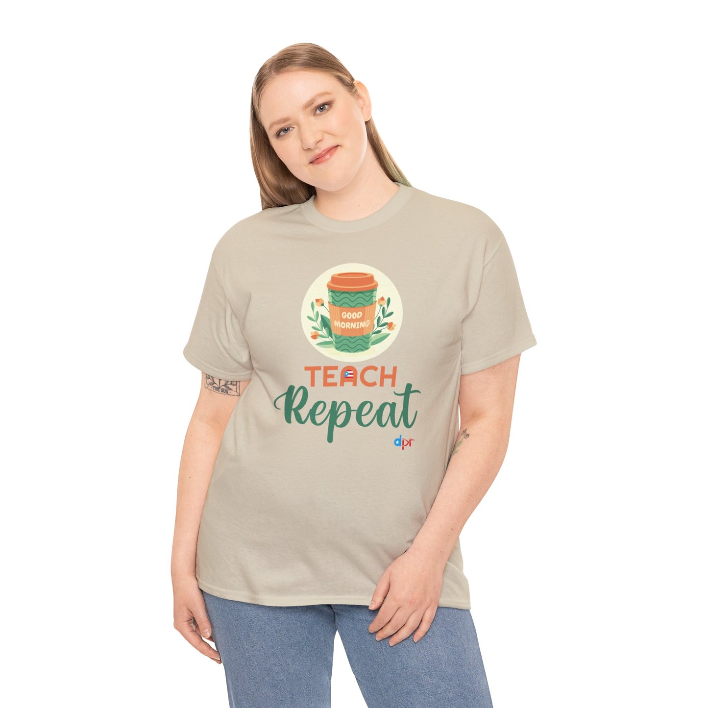 Coffee Teach Repeat - Back to School Boricua Teacher Heavy Cotton Tee