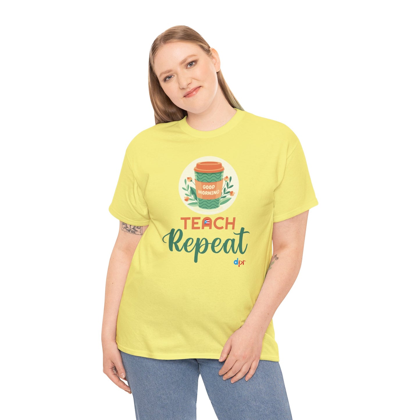 Coffee Teach Repeat - Back to School Boricua Teacher Heavy Cotton Tee
