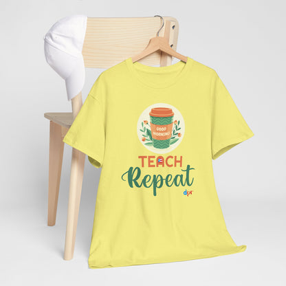 Coffee Teach Repeat - Back to School Boricua Teacher Heavy Cotton Tee