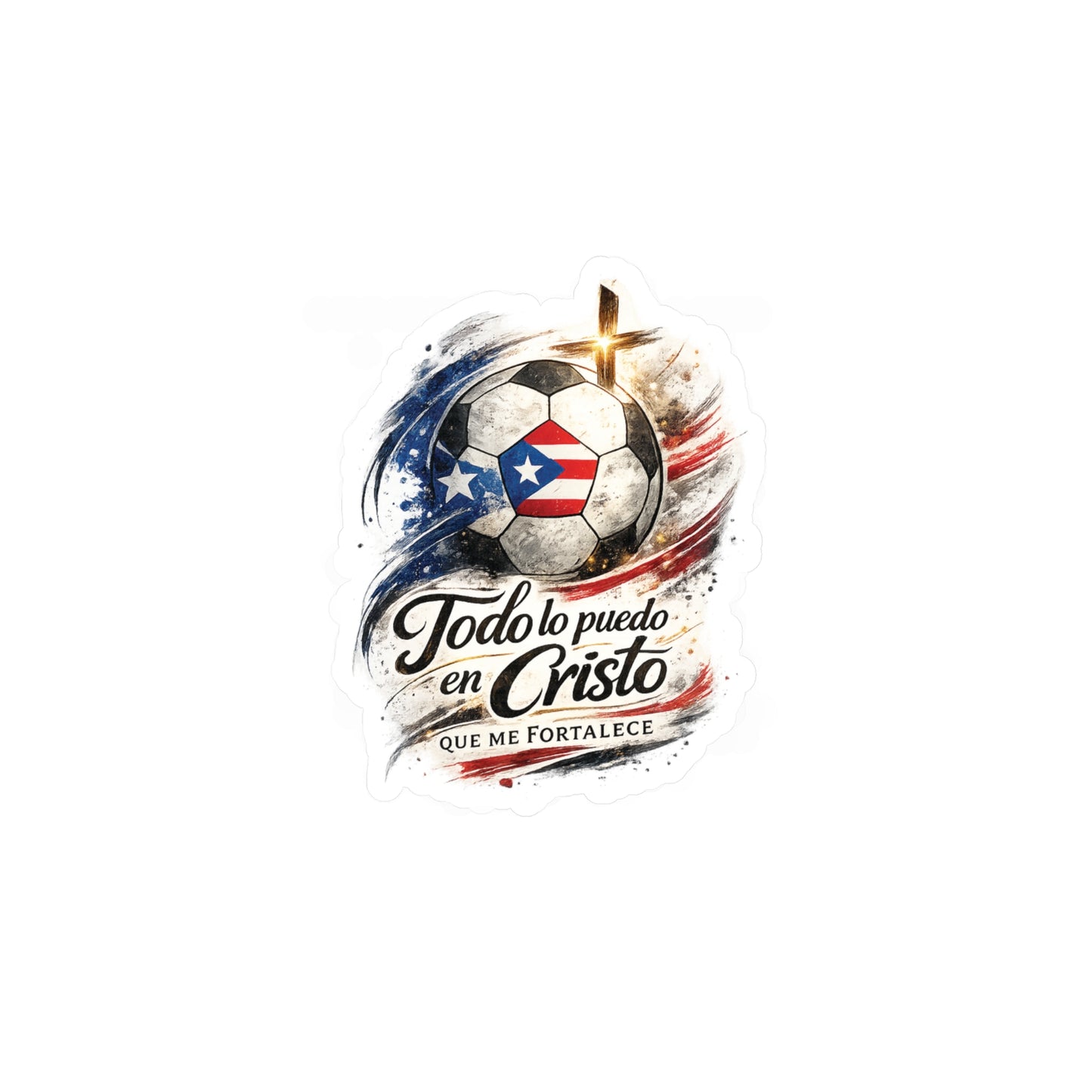 Todo lo puedo en Cristo Puerto Rican Flag Soccer Ball Waterproof Kiss-Cut Vinyl Decal