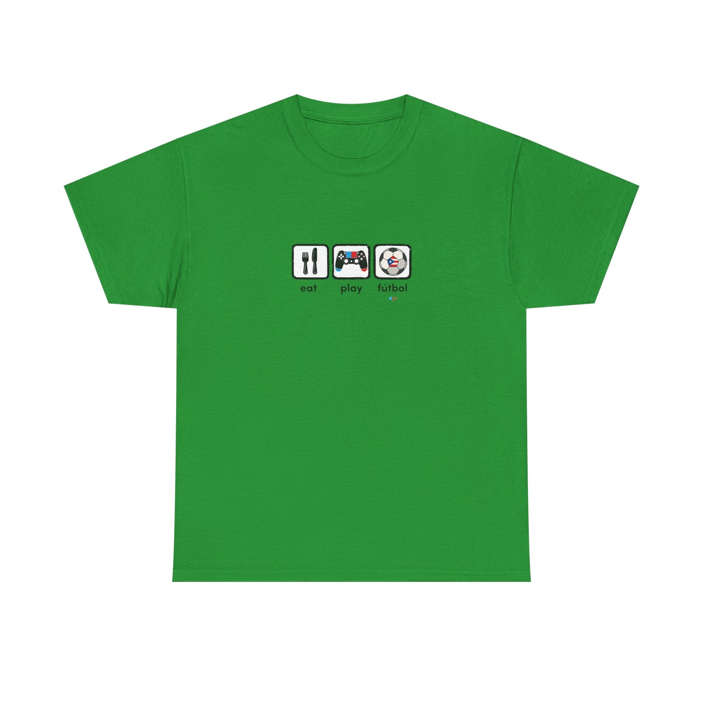 Eat Play Fútbol Graphic Tee | Puerto Rican Flag Soccer Shirt | Unisex Heavy Cotton T-Shirt