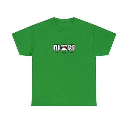 Eat Play Fútbol Graphic Tee | Puerto Rican Flag Soccer Shirt | Unisex Heavy Cotton T-Shirt