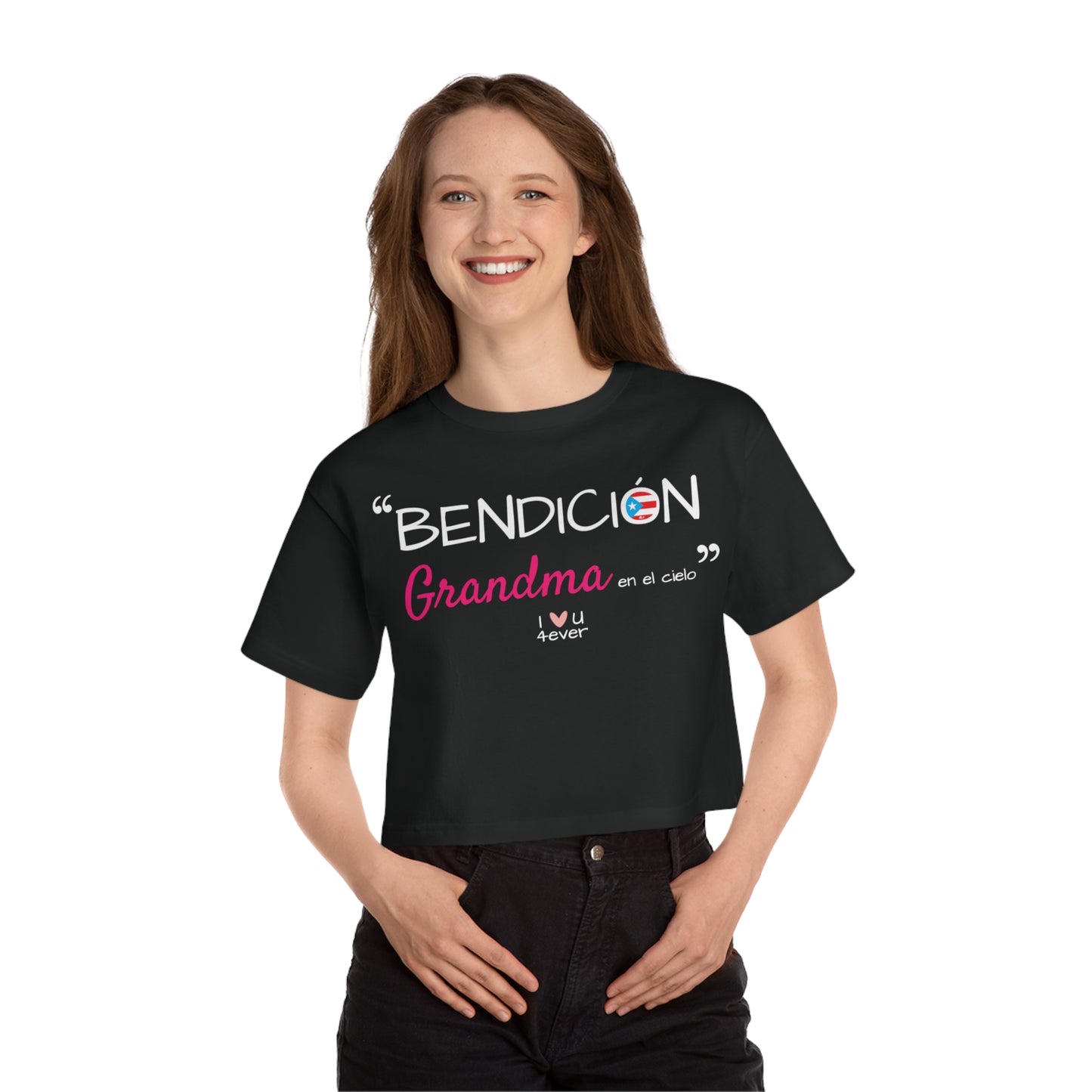 Bendicion Grandma Boricua Flowy Cropped Tee