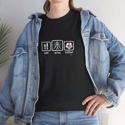 Eat Play Fútbol Graphic Tee | Puerto Rican Flag Soccer Shirt | Unisex Heavy Cotton T-Shirt