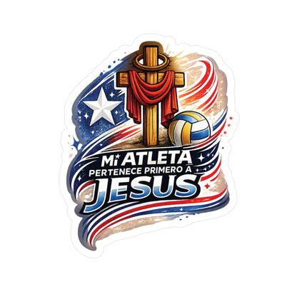Mi Atleta Pertenece Primero a Jesús | Puerto Rico Faith Cross Volleyball Waterproof Kiss-Cut Vinyl Decal
