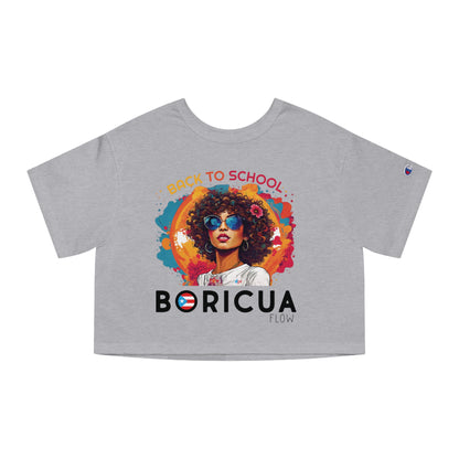 Back To School Boricua Girl Flow Black T Shirt Flowy Cropped Tee