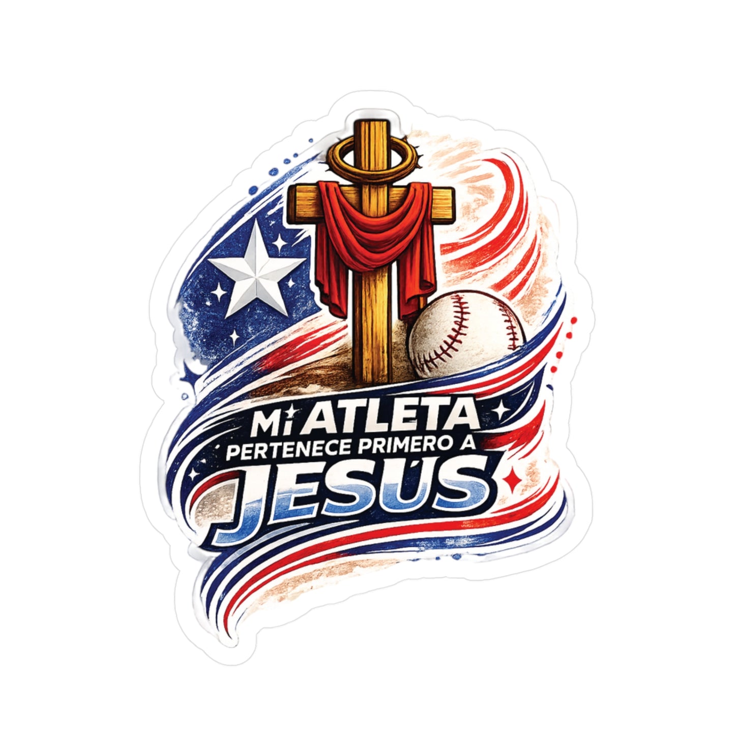 Mi Atleta Pertenece Primero a Jesús | Puerto Rico Faith Cross Baseball Waterproof Kiss-Cut Vinyl Decal