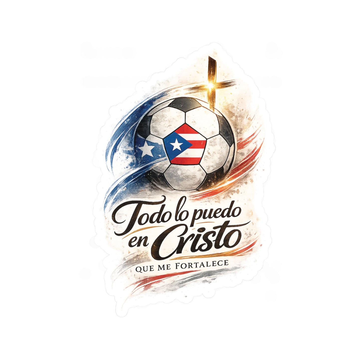 Todo lo puedo en Cristo Puerto Rican Flag Soccer Ball 2 Waterproof Kiss-Cut Vinyl Decal
