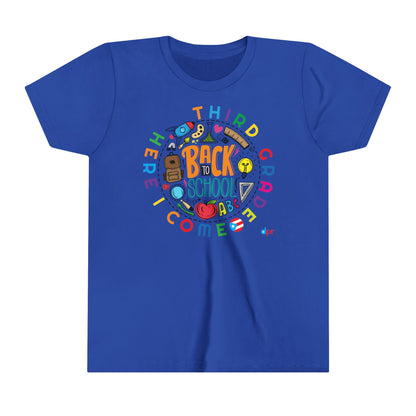 Third Grade Here I Come Back to Shool Boricua Youth Short Sleeve Tee