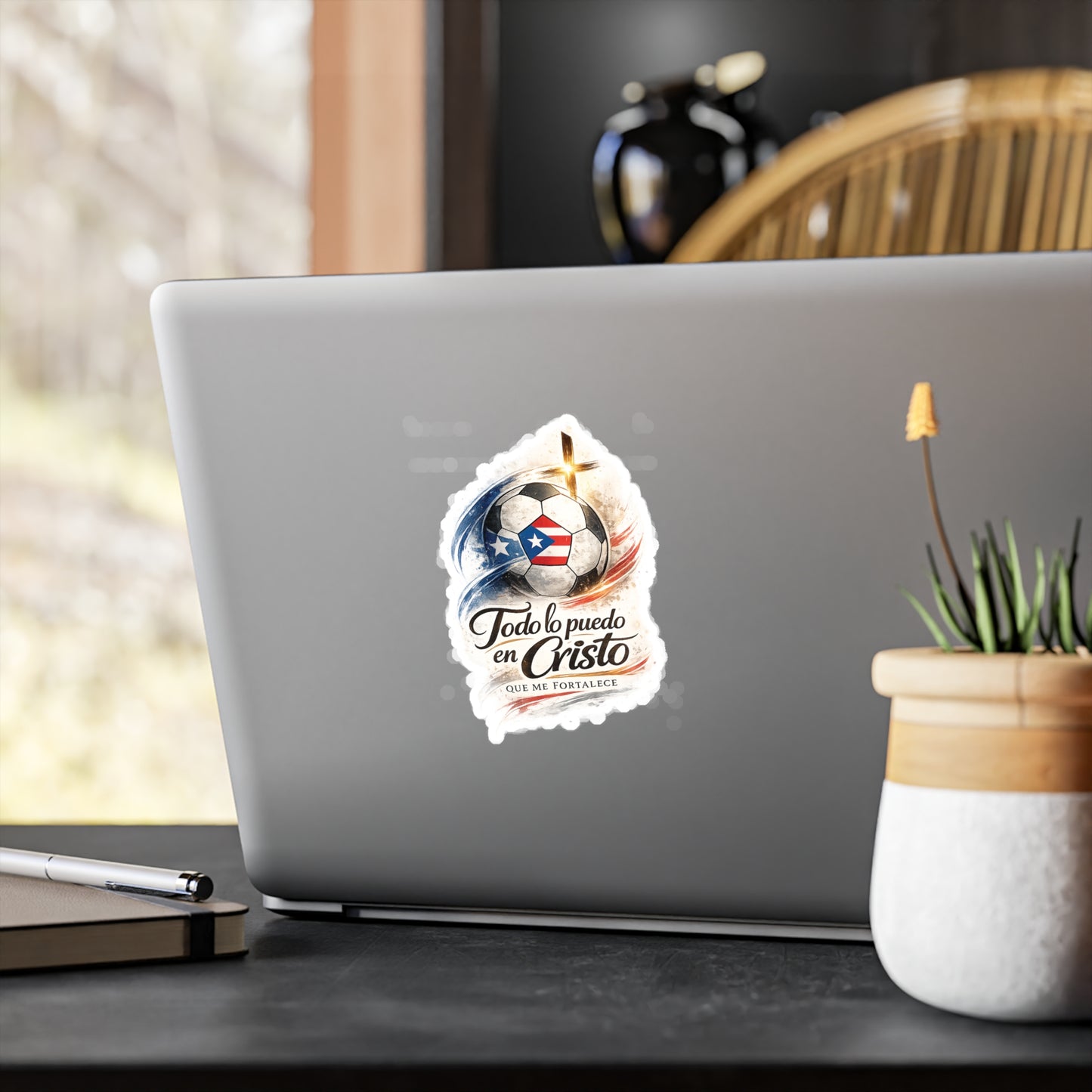 Todo lo puedo en Cristo Puerto Rican Flag Soccer Ball 2 Waterproof Kiss-Cut Vinyl Decal