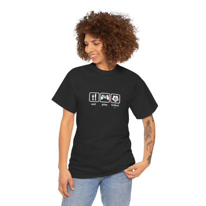 Eat Play Fútbol Graphic Tee | Puerto Rican Flag Soccer Shirt | Unisex Heavy Cotton T-Shirt