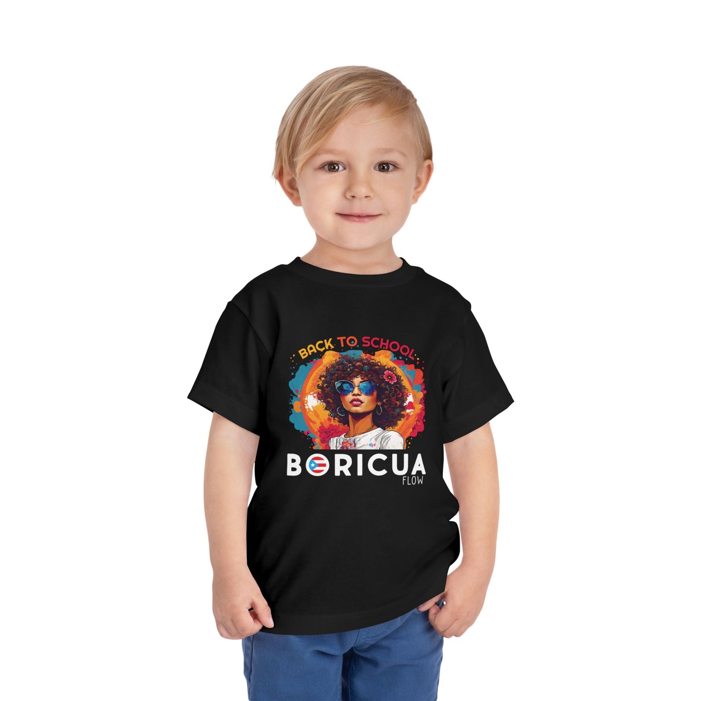 Back to School Boricua Girl Flow Black Toddler Short Sleeve Tee