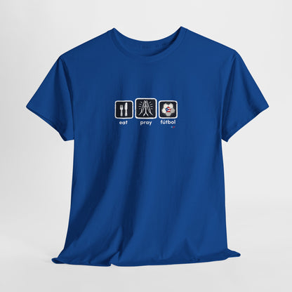 Eat Play Fútbol Graphic Tee | Puerto Rican Flag Soccer Shirt | Unisex Heavy Cotton T-Shirt