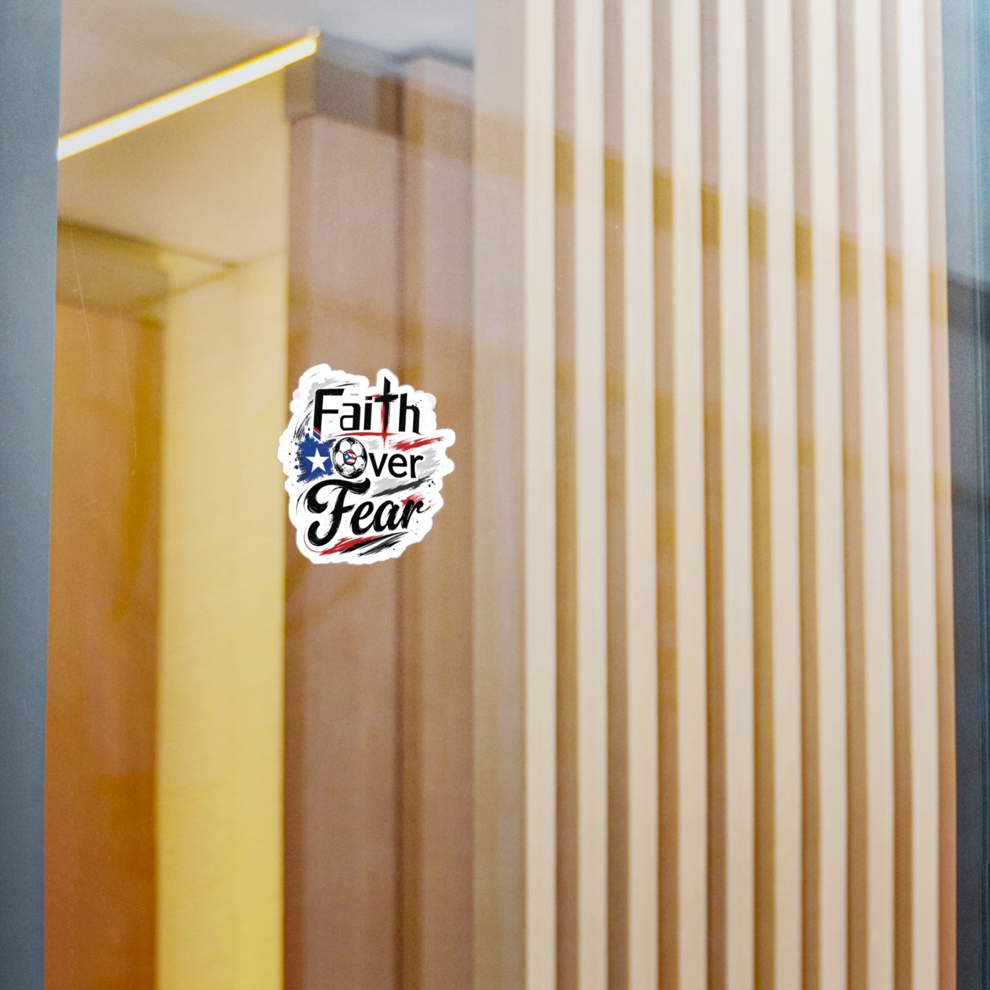 Faith Over Fear Puerto Rican Flag Soccer Ball Waterproof Kiss-Cut Vinyl Decal