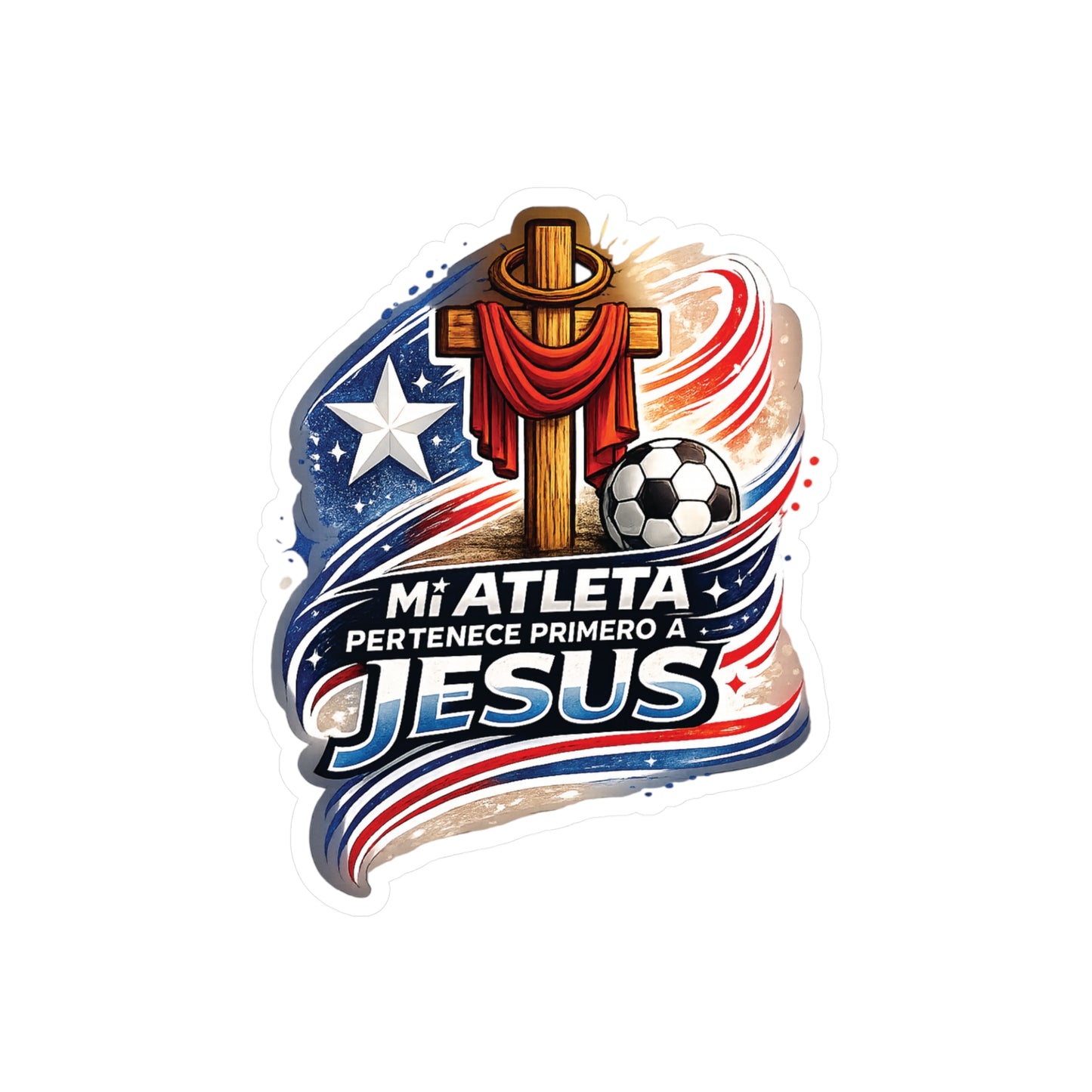 Mi Atleta Pertenece Primero a Jesús | Puerto Rico Faith Cross Soccer Ball Waterproof Kiss-Cut Vinyl Decal