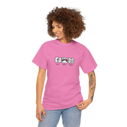 Eat Play Fútbol Graphic Tee | Puerto Rican Flag Soccer Shirt | Unisex Heavy Cotton T-Shirt