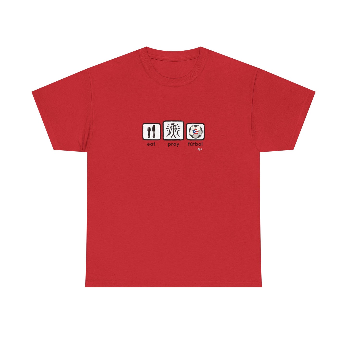 Eat Play Fútbol Graphic Tee | Puerto Rican Flag Soccer Shirt | Unisex Heavy Cotton T-Shirt