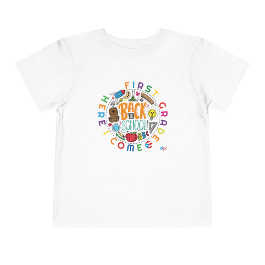 First Grade Here I Come - Back to School Boricua Toddler Short Sleeve Tee