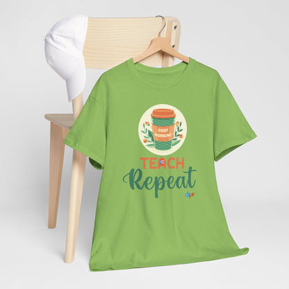 Coffee Teach Repeat - Back to School Boricua Teacher Heavy Cotton Tee