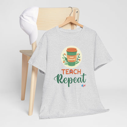 Coffee Teach Repeat - Back to School Boricua Teacher Heavy Cotton Tee