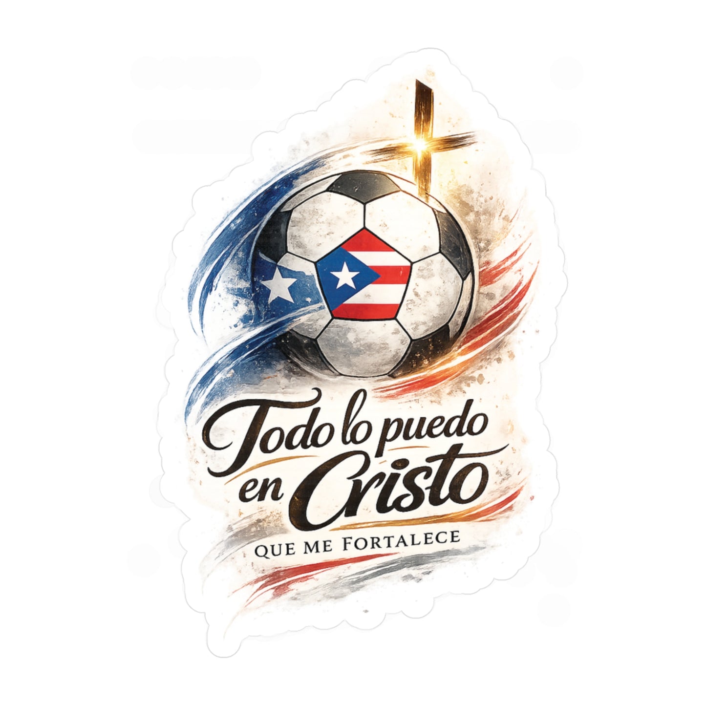 Todo lo puedo en Cristo Puerto Rican Flag Soccer Ball 2 Waterproof Kiss-Cut Vinyl Decal