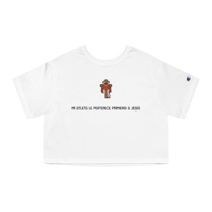 Mi Atleta Pertenece Primero a Jesús | Puerto Rico Faith Cross Soccer ball Cropped Tee | Women's Flowy Crop Top