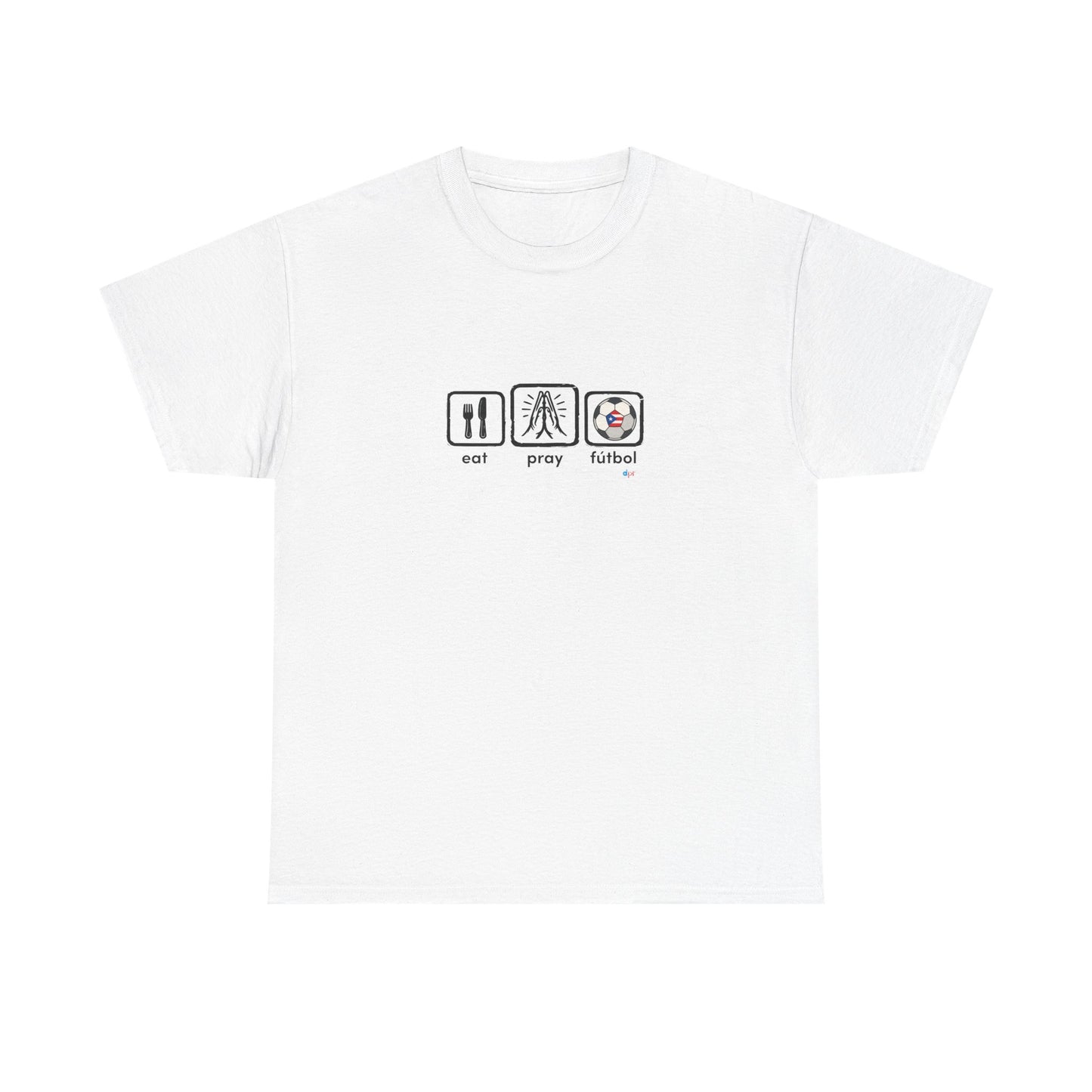 Eat Play Fútbol Graphic Tee | Puerto Rican Flag Soccer Shirt | Unisex Heavy Cotton T-Shirt