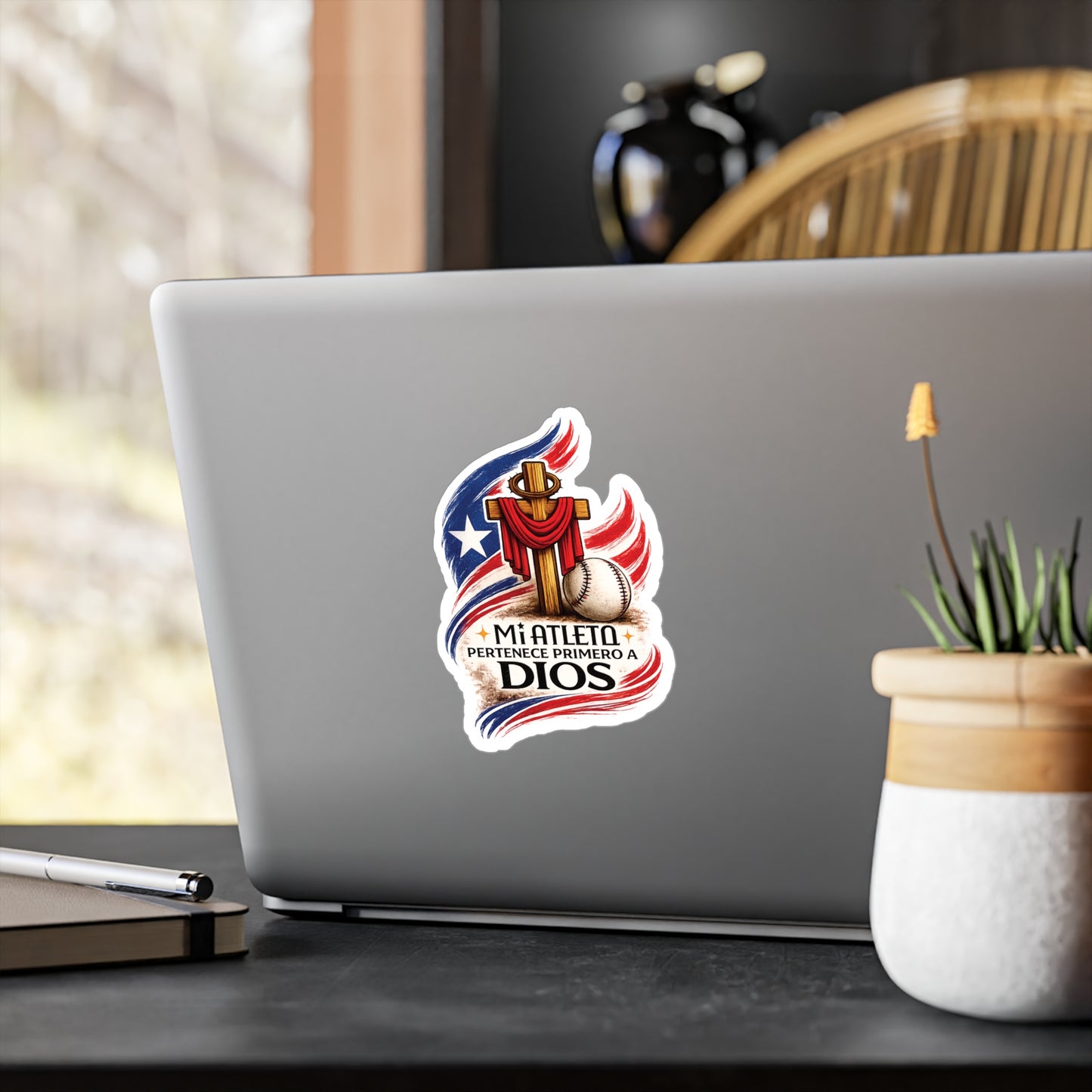 Mi Atleta Pertenece Primero a Jesús | Puerto Rico Faith Cross Baseball 2 Waterproof Kiss-Cut Vinyl Decal