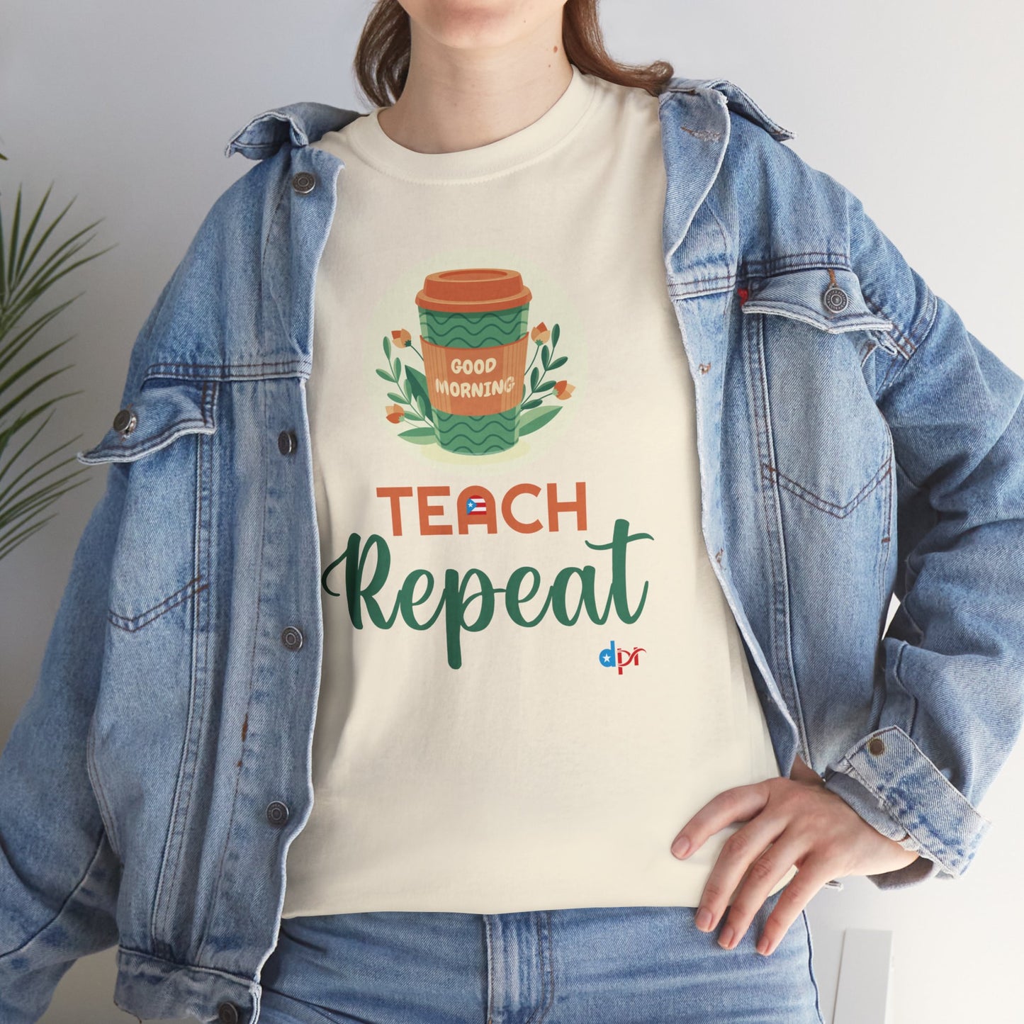 Coffee Teach Repeat - Back to School Boricua Teacher Heavy Cotton Tee