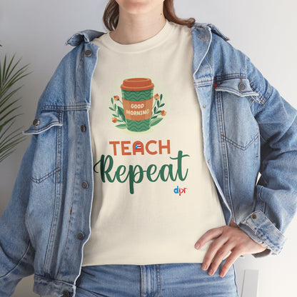Coffee Teach Repeat - Back to School Boricua Teacher Heavy Cotton Tee
