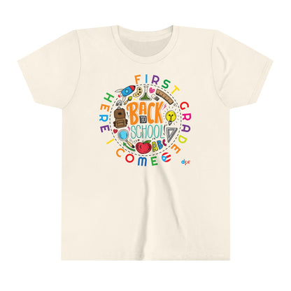 First Grade Here I Come Back to Shool Boricua Youth Short Sleeve Tee