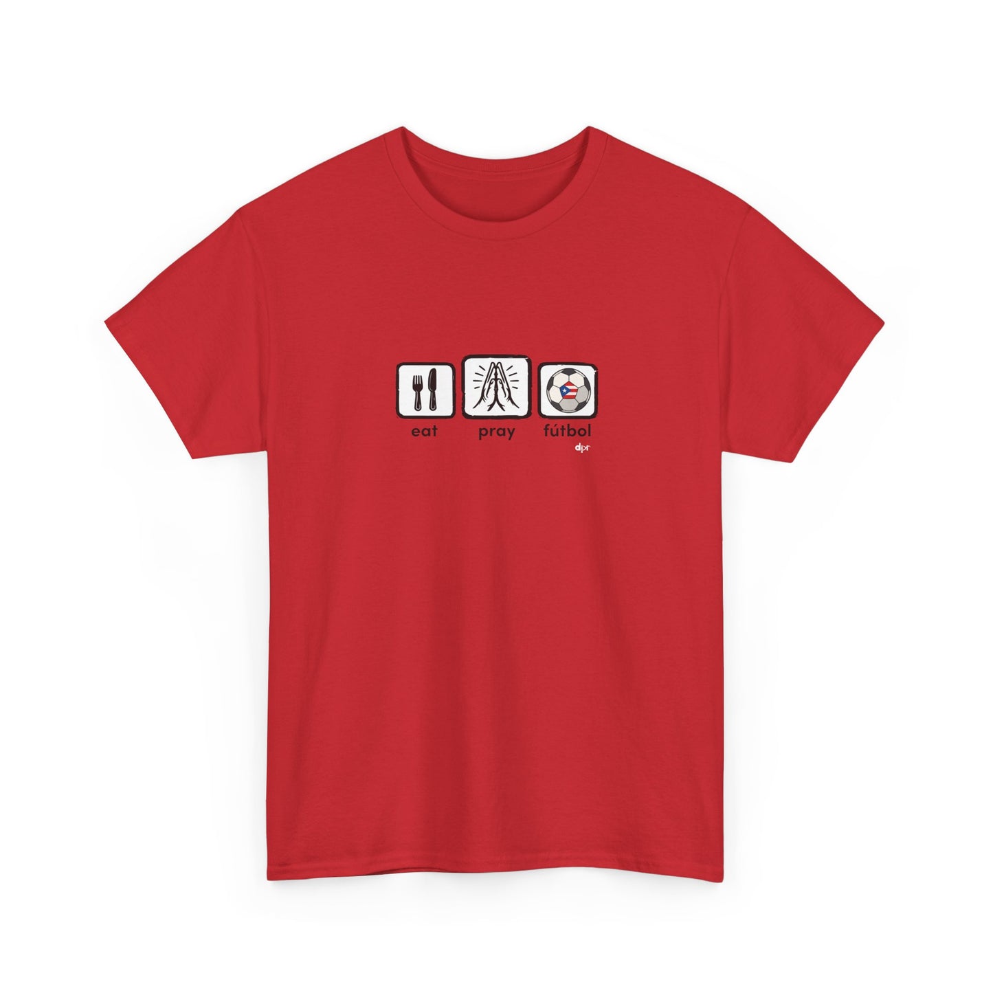 Eat Play Fútbol Graphic Tee | Puerto Rican Flag Soccer Shirt | Unisex Heavy Cotton T-Shirt