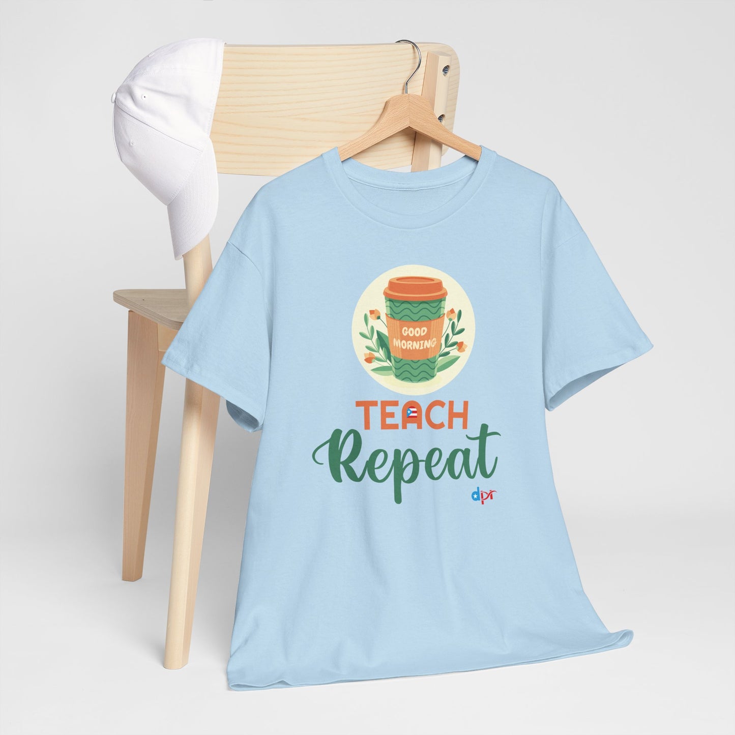 Coffee Teach Repeat - Back to School Boricua Teacher Heavy Cotton Tee